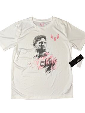 Messi White Pink Athletic Quick Dry Short Sleeve Tee Shirt NWT XL  Extra Large